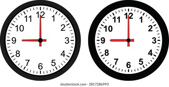 Two analog clocks showing ten oclock with a white background silhouette