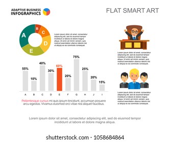Two analysis diagrams. Editable template for doughnut, bar and percentage charts. Creative concept for presentation, project, report. Can be used for topics like business, marketing, statistics