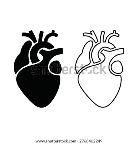 Two anatomical human heart fill and outline formate