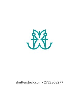 Duas âncoras em uma forma borboleta logotipo ideia.