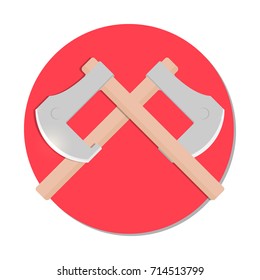 Two ancient crossed axes.Circle icon in  flat style