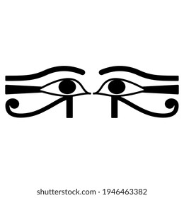 Two ancient Egyptian eyes. Wadjet. Sacred symbol of god Horus or goddess Maat. Black and white silhouette.