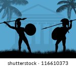 Two ancient greek warriors fighting, vector illustration