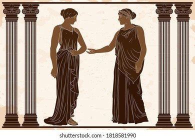 Two Young Ancient Greek Women Tunics Stock Vector (Royalty Free ...