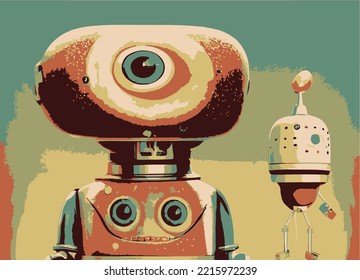 Two androids discover a new planet, Creative and special illustration art design