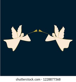 Two angel abstract silhouette. Biblical personage. Religion symbol christmas season, holiday easter and love. Colorful template for printed, banner, greeting card. Design element. Vector illustration