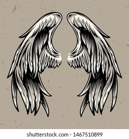 Two angel wings template in vintage style isolated vector illustration