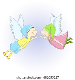 Two angels flying. Vector illustration