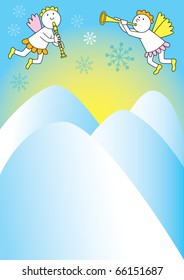 Two angels playing in the mountains