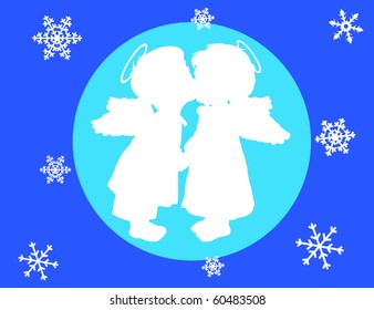 Two angels with wings on a blue background