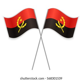 Two Angolan crossed flags. Combined Angola isolated on white. Language learning, international business or travel concept.