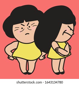 Two Angry Best Friend Fighting And Turning Their Face On Each Other Concept Card Character illustration