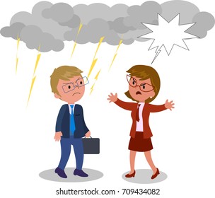 Two angry business man and woman arguing, vector illustration