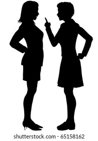 Two Angry Business Women Disagree Yell Fight In An Argument.