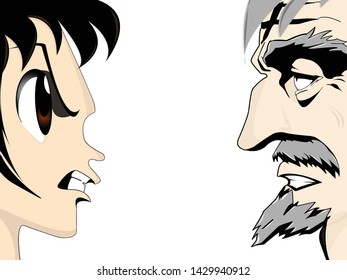 Two Angry Cartoon Characters Facing Each: vetor stock (livre de