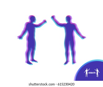 Two angry men arguing with each other. Concept communication. Hard conversation. Vector illustration.
