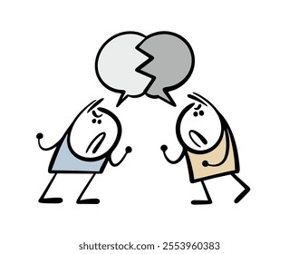 Two angry men are arguing. Vector illustration of enemies pushing their point of view. Opponents in opinions. Isolated cartoon characters  on white background.