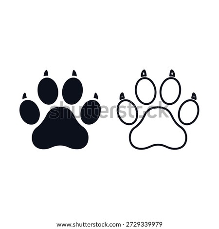 Two animal paw prints one filled and one outlined isolated on white background