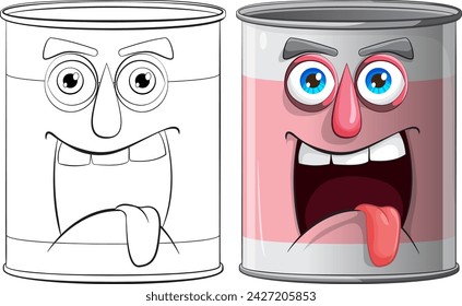 Two animated cans showing different emotions.
