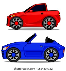 
Two Animated Cars In Red And Blue, Vector Objects For Use In Design Purposes. Etc