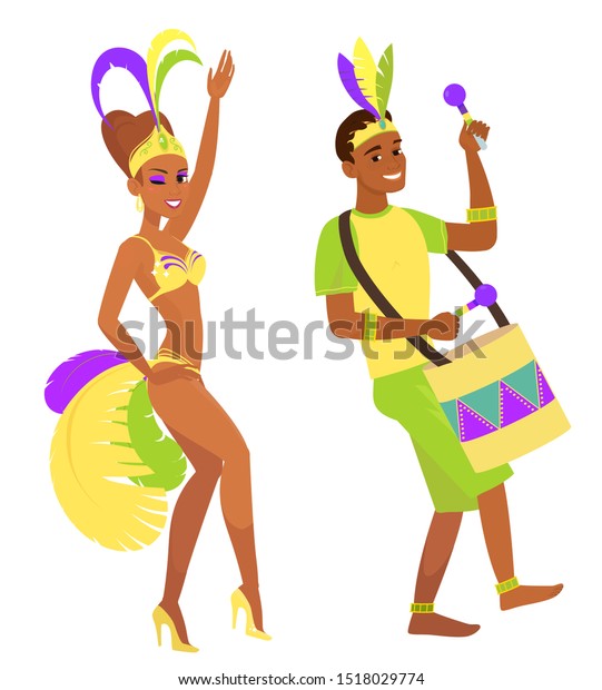 Two Animated Characters Carnival Costumes Musical Stock Vector (Royalty ...