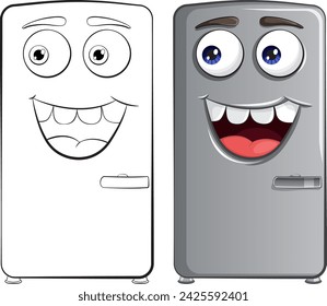 Two animated fridges with cheerful facial expressions