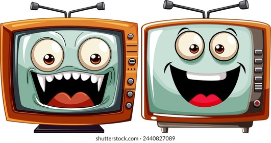 Two animated TVs showing contrasting emotions.