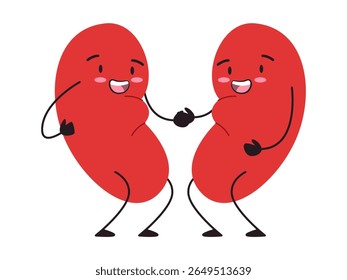 dois caracteres de rim antropomórficos ambos sorrindo e parecendo saudável simbolizando boa saúde renal ilustração vibrante
