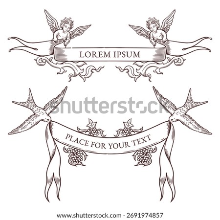Two antique style ribbons, design elements.
