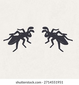 Two Ants Facing Each Other – Hand-Drawn Black Ink Illustration