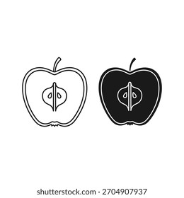 Dos mitades de manzana, una en contorno y otra en sólido, aislado en