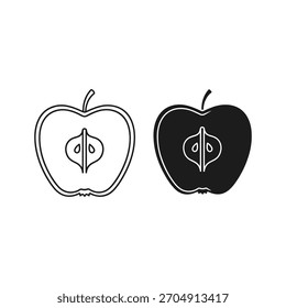 Dos mitades de manzana, una en contorno y otra en sólido, aislado en