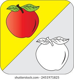 Two apple one is black vector with no color and second apple is colorful. 