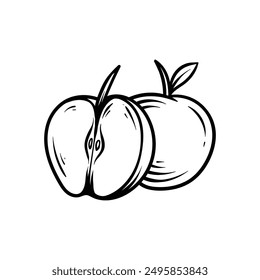 two apples drawing coloring line art style sketch classic vintage design illustration