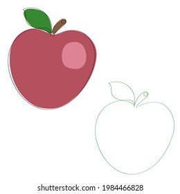 Dos manzanas se dibujan en una línea, una de ellas pintada
