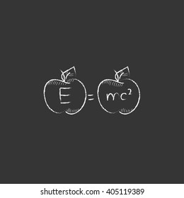 Dos manzanas con fórmulas. Dibujado en un icono de tiza.