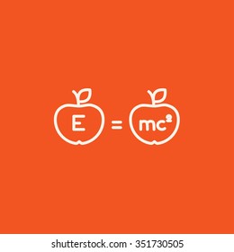 Dos manzanas con un icono de línea de fórmulas para web, móvil e infografía. Icono blanco vector aislado en fondo rojo.