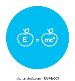 Dos manzanas con un icono de línea de fórmulas para web, móvil e infografía. Icono de blanco vector en el círculo azul claro aislado en fondo blanco.