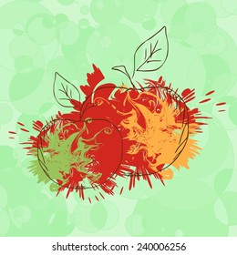 Two apples on a green background. Abstract. Doodle, sketch