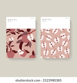 Two apple-themed notebooks with a Notes label. Concept of stationery design.