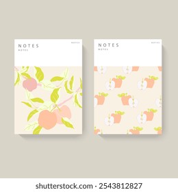 Dos cuadernos con tema de manzana con una etiqueta de notas. Concepto de diseño de papelería.