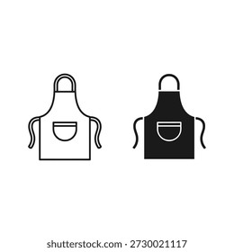 Two apron icons, outline and filled style, isolated on
