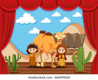 Two arab kids on stage illustration