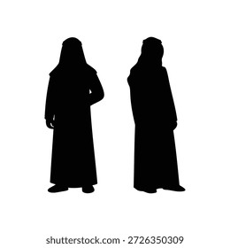 Two arab man silhouette vector flat illustration design. Saudi man standing.