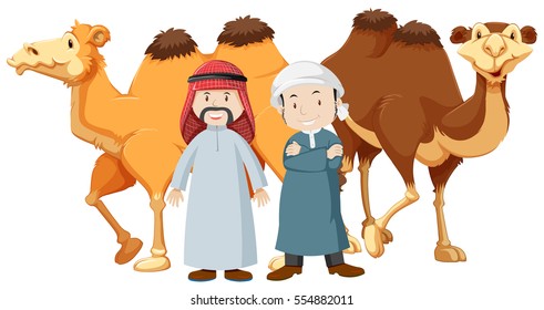 Two arab men and camels illustration