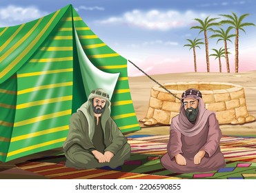 Two Arab men sitting in front of a tent
