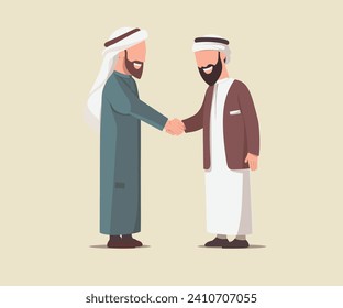 Two Arabic businessmen shaking hands vectors