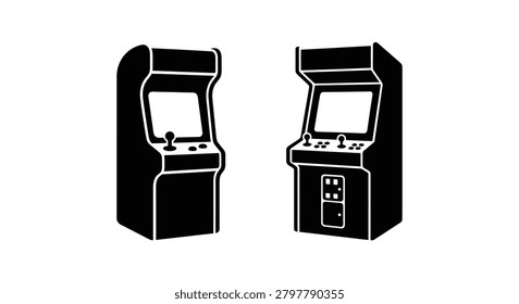 Two arcade game machines in black silhouette against a white background silhouette cabinet coin op video