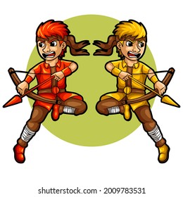 two archer boy vector illustration