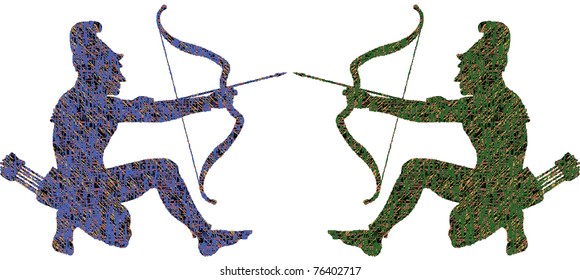 Two archers have aimed the arrows against each other.